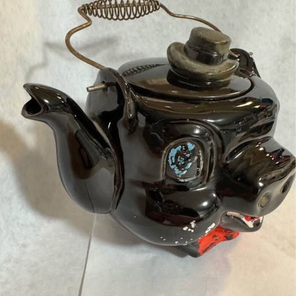 Vintage pig head ceramic teapot with handle - Picture 2 of 10